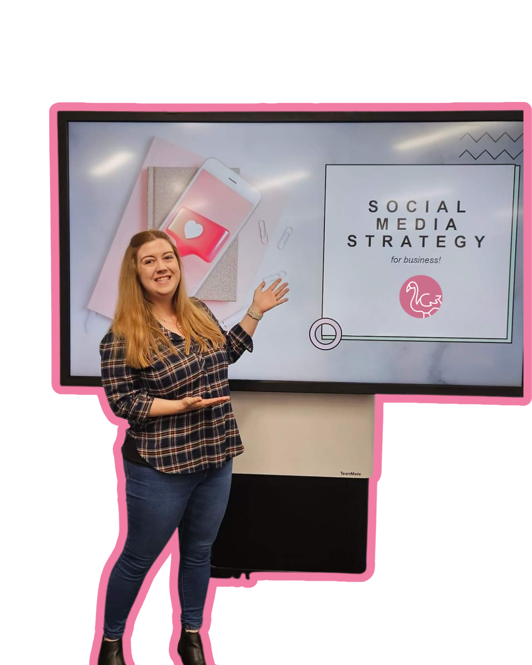 Digital Flamingo - creating content with laptop and coffee